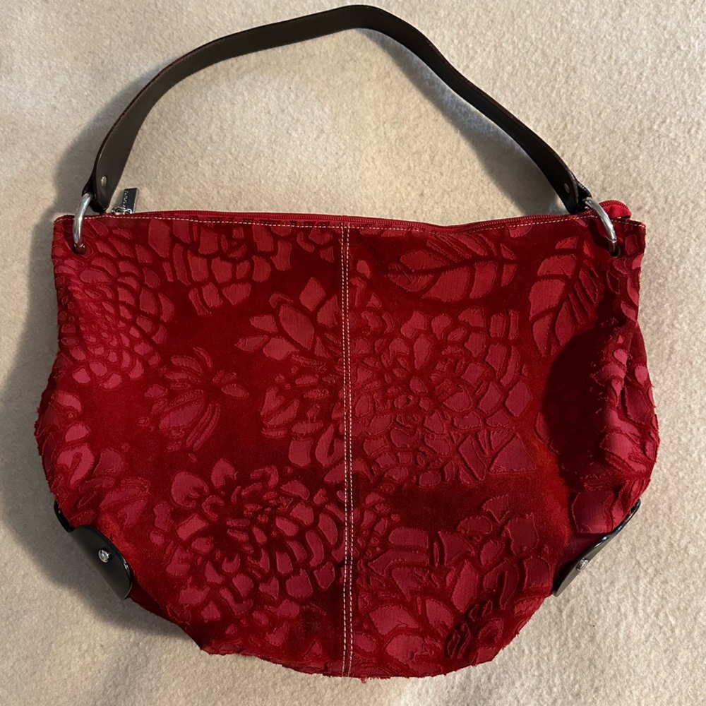 Puntotres Red Damask Leather Hobo Shoulder Bag